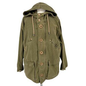 Free People Arya Utility Jacket Olive Green Cotton Button-Up Hooded Size XS